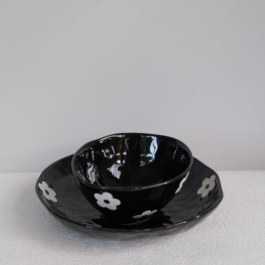 Fiore Bowl & Plate Black Set
