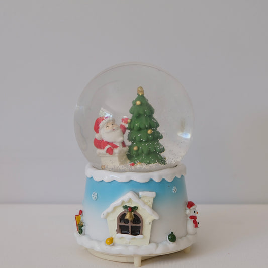 Blue Rotating Christmas Snow Globe