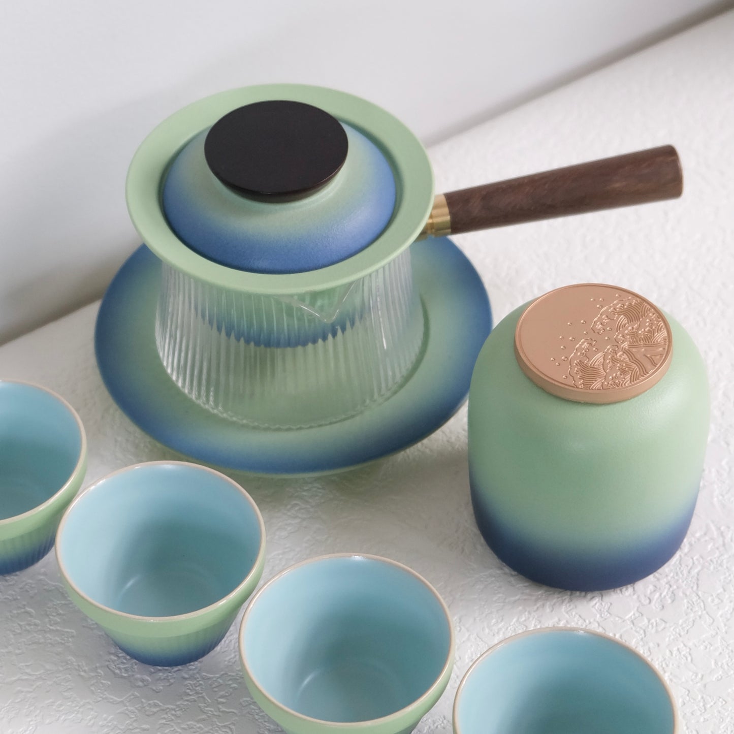 Teal Blu 4 Cups Tea Set