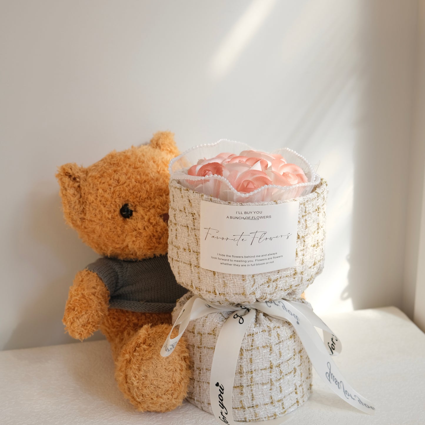 Bouquet de roses artificielles Teddy Bear