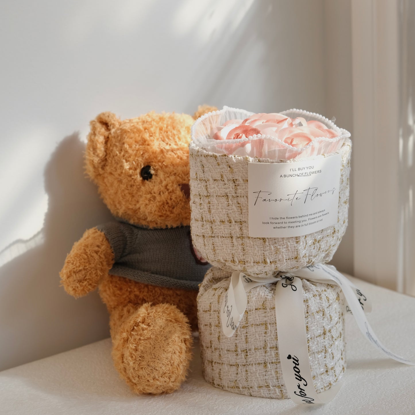 Bouquet de roses artificielles Teddy Bear