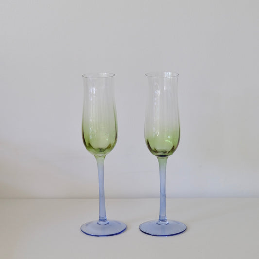 Teal Bud Champagne Glass Set