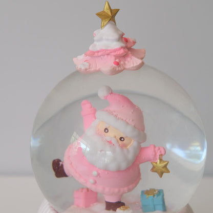 Pink Rotating Christmas Snow Globe