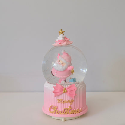 Pink Rotating Christmas Snow Globe