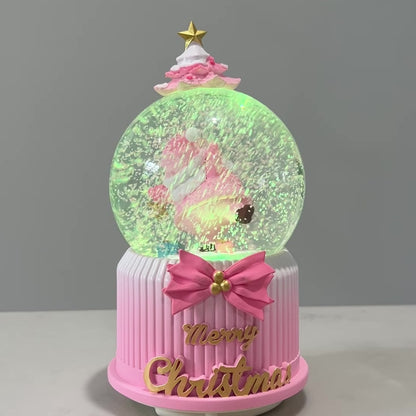 Pink Rotating Christmas Snow Globe